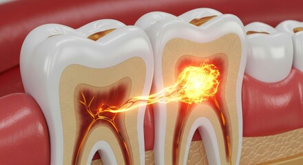 Highly Detailed 3D Teeth Model: Fiery Orange Internal Inflammation/Dental Pain