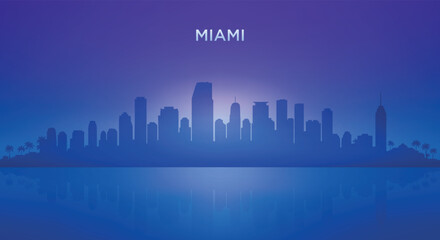 Obraz premium Miami neon skyline silhouette with futuristic city view