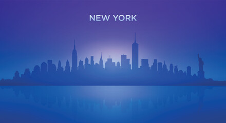 Fototapeta premium New York neon skyline silhouette with futuristic city view