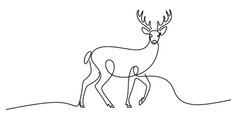 Continuous line drawing of a majestic deer stag with large antlers, symbolizing nature, grace, and minimalist design, ideal for modern branding, elegant logos, or wildlife art projects.