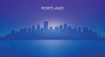 Obraz premium Portland neon skyline silhouette with futuristic city view