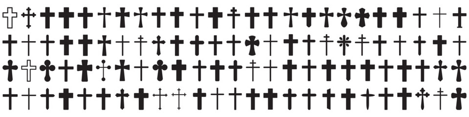 Christian cross. Cross Silhouette Vector Icons Set. Vector Black silhouettes. with white background