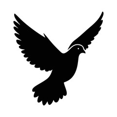 Obraz premium Black silhouette of a flying dove icon. Christian symbol of the Holy Spirit and peace. Minimalist religious graphic element