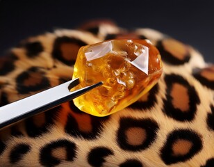 honey banan live resin diamond sitting gently on a leopard spotted titanium dab tool