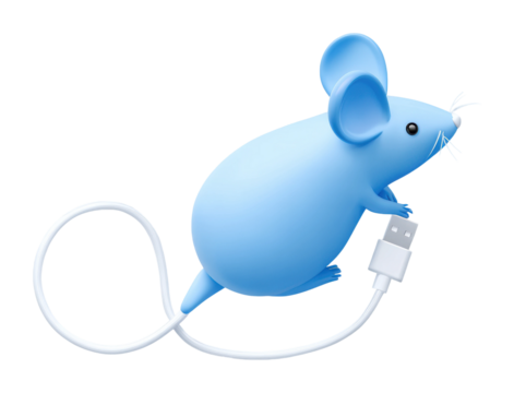 Dynamic blue usb mouse digital tech environment isolated on transparent background