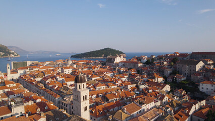 Naklejka premium Aerial View of Dubrovnik Old Town Highlighting Franciscan Monastery and Church