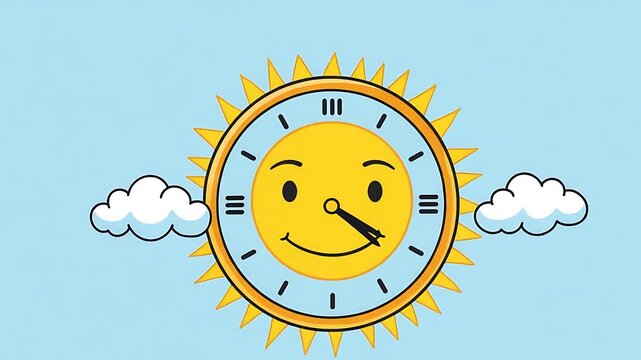 Animated Sun Clock Time Lapse Demonstrating the Passage of Time and Cartoon Graphic
