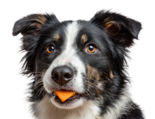 Playful dog chewing treat pet isolated on transparent background