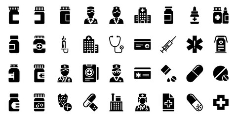 Medical and healthcare icons silhouette