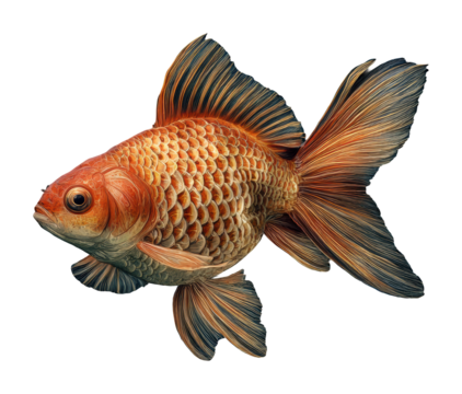 Colorful goldfish swimming in aquarium nature scene view isolated on transparent background