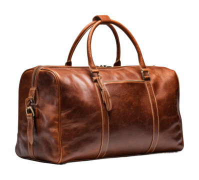 Stylish leather duffle bag modern product isolated on transparent background