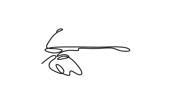 Animated self drawing of continuous line draw burger or hamburger . Silhouette of fast food restaurant burger with cheese, cutlet and salad.  Full length one line animation. 4K