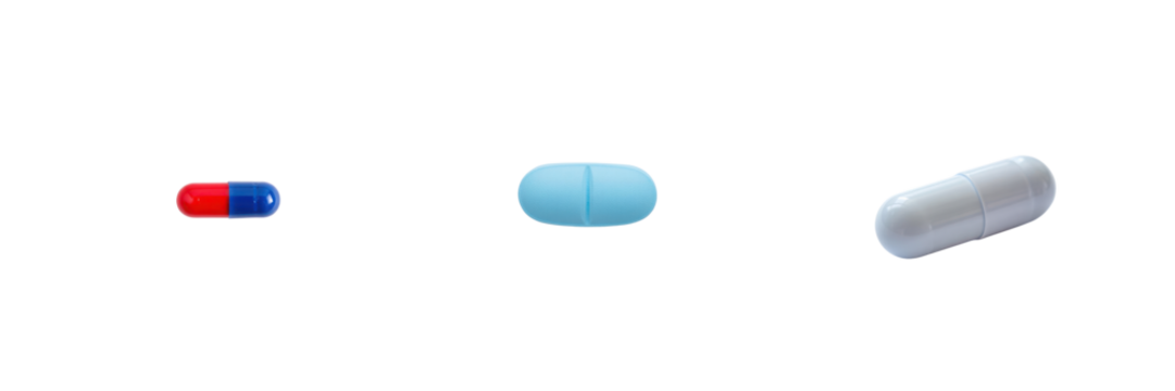 Three different objects isolated on transparent background