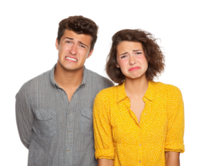 Sad expressions of young adults portrait emotion isolated on transparent background