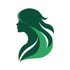 Elegant green woman silhouette hair beauty spa and wellness logo illustration
