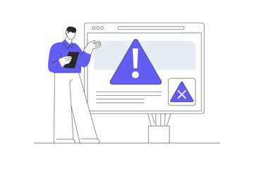 Navigating Digital Roadblocks. A Comprehensive Guide to Understanding and Resolving Website Errors and Issues. Flat Cartoon Vector Illustration, icon Stylish abstract design landing page web