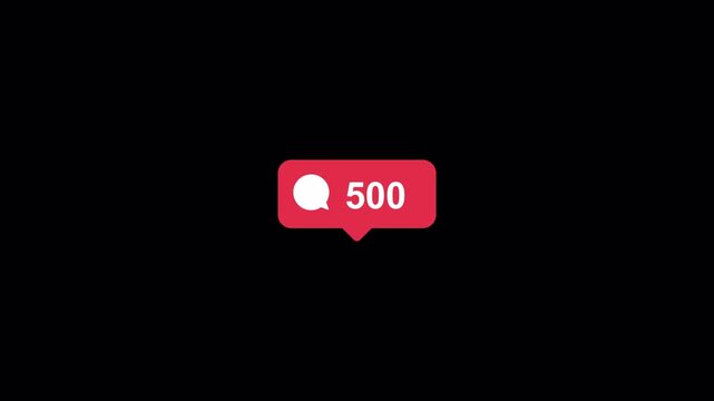 Social media icons with increasing comments number animation with alpha channel