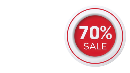 Flash Sale: Get a discount of 70% off. a vibrant red circle with a clean, modern design emphasizes the sale message. Perfect for promoting a special offer or limited-time deal. 