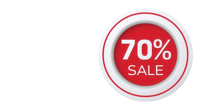 Flash Sale: Get a discount of 70% off. a vibrant red circle with a clean, modern design emphasizes the sale message. Perfect for promoting a special offer or limited-time deal. 