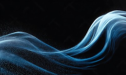 Abstract flowing blue smoke wave pattern with smooth light energy curve on a black background.