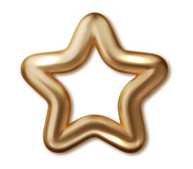 Golden 3D star. Metallic award isolated icon. Realistic vector luxury badge symbol. Christmas design PNG