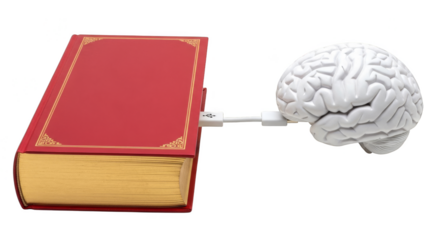 Book connected by USB to a brain
