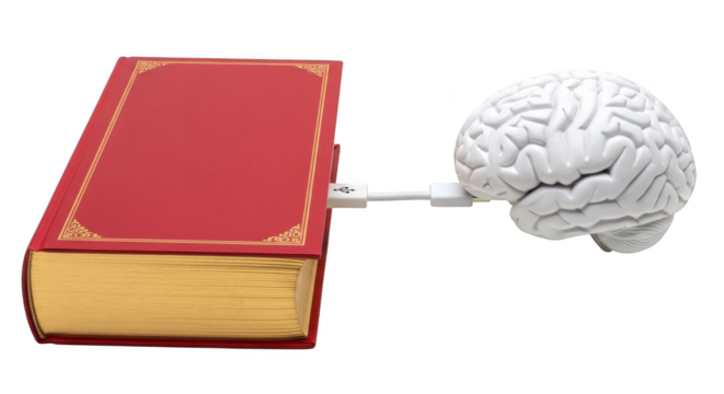 Book connected by USB to a brain