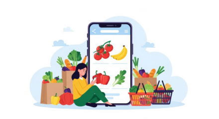 Woman shopping for groceries on mobile device