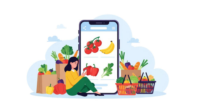 Woman shopping for groceries on mobile device