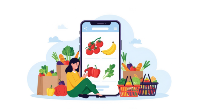 Woman shopping for groceries on mobile device