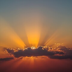 Fototapeta premium Dramatic sun rays burst from behind clouds during a stunning sunset for inspiring hope and new beginnings