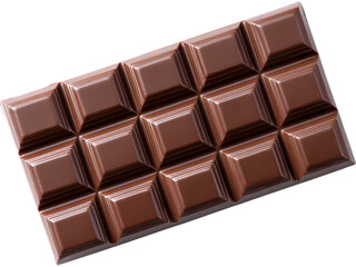 Naklejka premium Top view of a milk chocolate bar isolated on transparent background, perfect for sweets, dessert, and food compositions..
