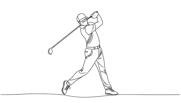 Single-line drawing of a golfer in action - Powered by Adobe
