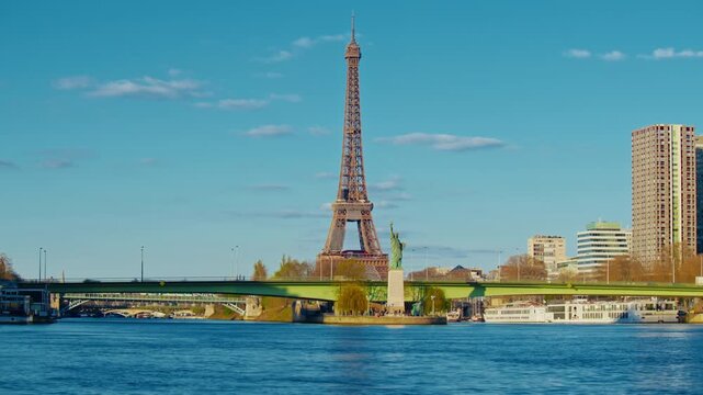 Paris, France: Timelapse of iconic landmark Eiffel Tower at summer