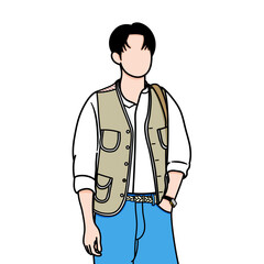Vector illustration of a man gazing at his girlfriend from afar with his hands in his pockets. The painting was inspired by a scene from a popular Korean drama.