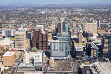 Aerial View of Downtown Phoenix Arizona Skyline and Urban Cityscape in the Sonoran Desert