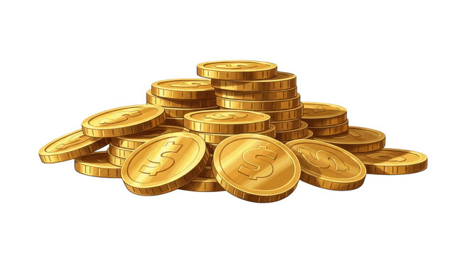 Gleaming gold coins pile wealth stacked high