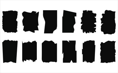 Set of Black Torn Paper Shapes and Rough Edge Rectangle Silhouettes
