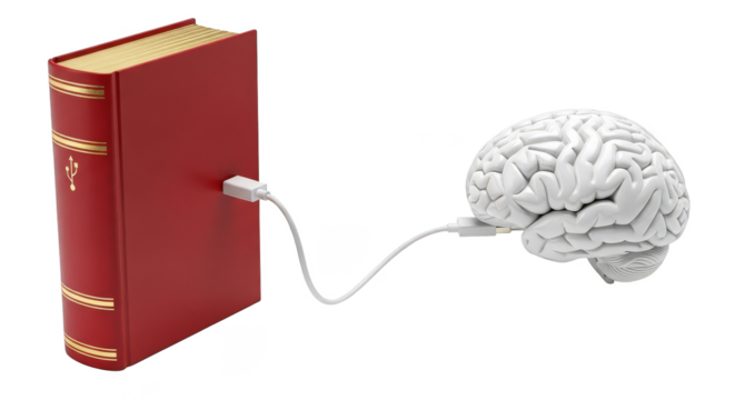 Knowledge transfer book linked to brain - Powered by Adobe