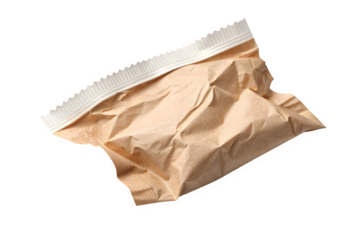 Crumpled brown paper bag with torn opening isolated on transparent background