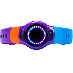 Vibrant and modern wearable tech wristband with a luminous LED display, designed for interactive fun and activity tracking, showcasing innovative digital play and colorful design elements