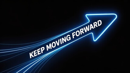 Arrow neon sign with 'keep moving forward' phrase