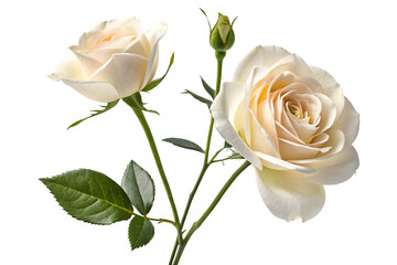 Fototapeta premium Two delicate light pink roses and a bud isolated on transparent background