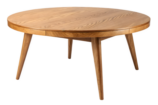Vintage round wooden table isolated on transparent background
