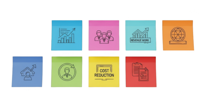 Sticky notes showcase business development strategies