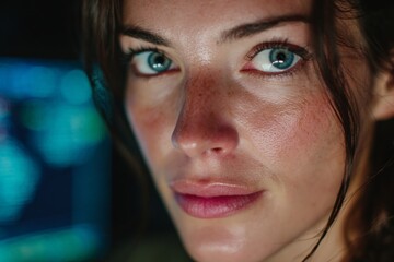 Midnight watch: safeguarding the network world. True vision. Dynamic data: nighttime cyber defense with digital maps. Magazine cover. Genuine view.