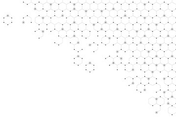 Abstract geometric data communication, technology network of connected with hexagons and nodes 