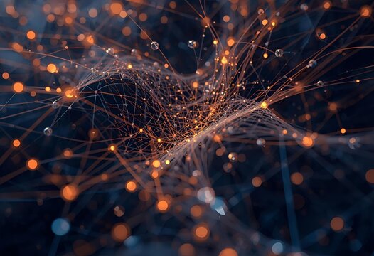 Futuristic digital network with glowing data connections and neural patterns