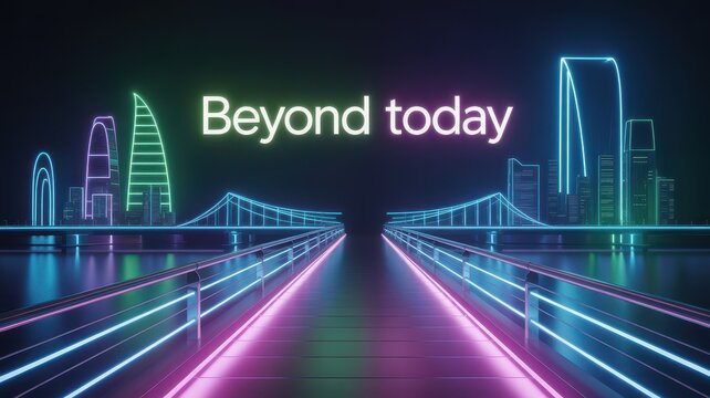 Cityscape futuristic neon lights abstract road