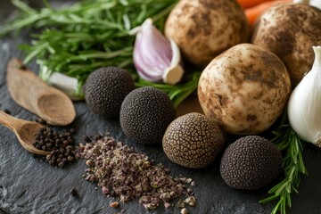Exquisite truffles with seasonal vegetables for preparing fresh culinary masterpieces.